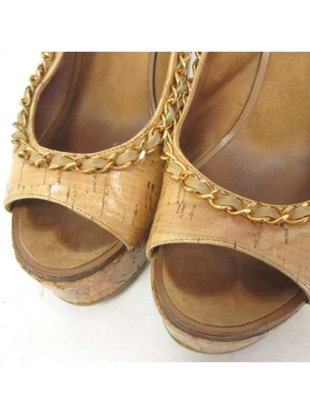 Chanel Chain CC Logo Sandals Wedge Sole 36.5 Brown - Picture 5 of 9